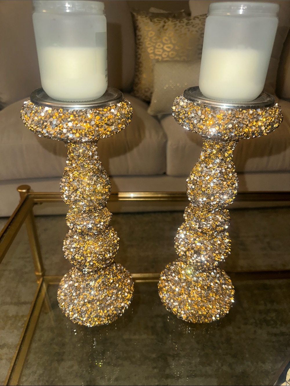 bebe Gold Crystal-Encrusted Pillar Candle Holders - Pair